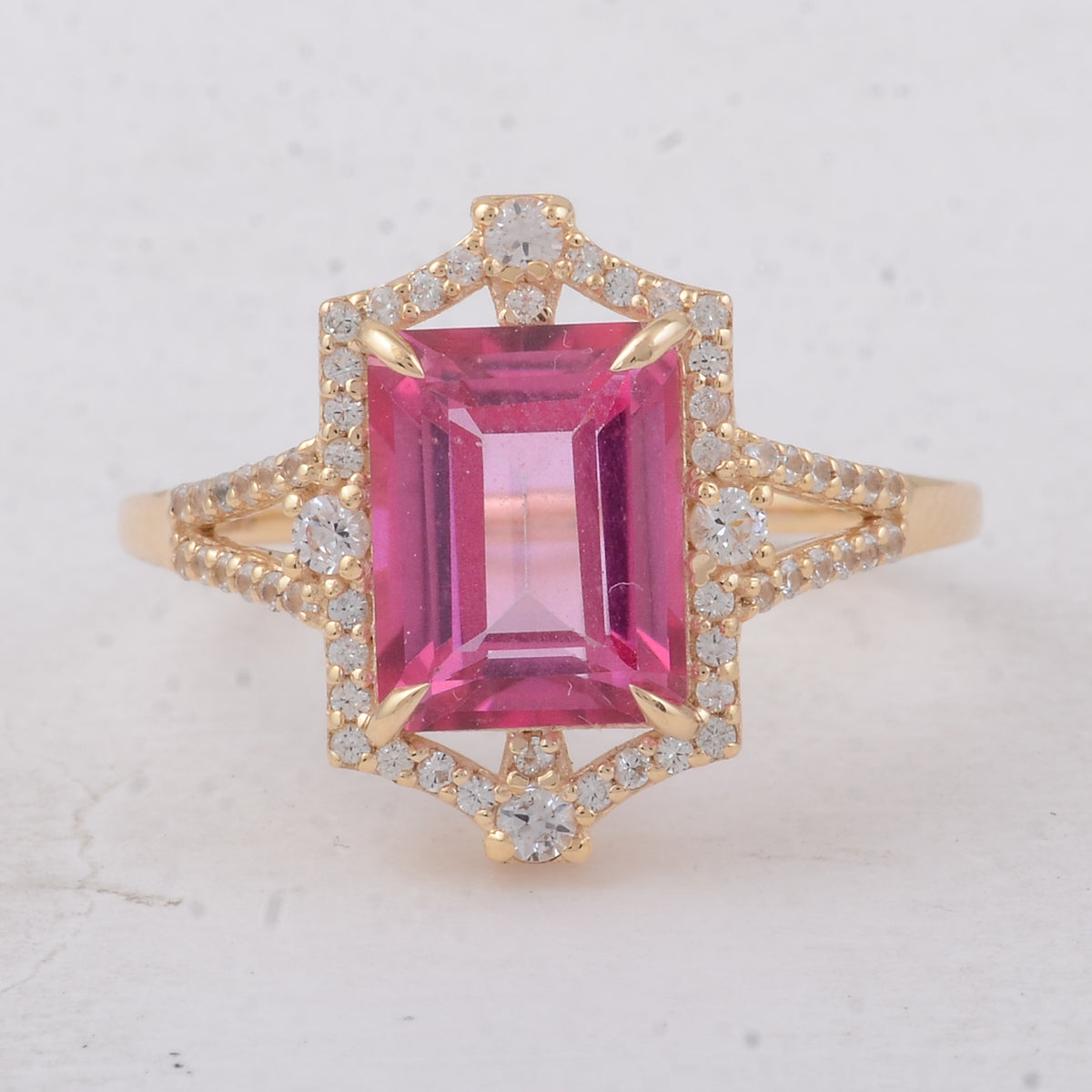 3.22 Ct Octagon Pink Topaz 9K Gold Ring