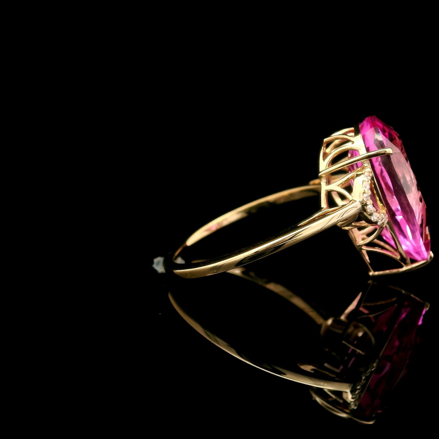 6.92 Ct Pear Mixed Cut Lab Grown Pink Sapphire 14K Gold Ring