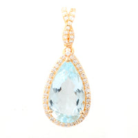 2.25 Ct Pear Mixed Cut Natural Aquamarine 14K Gold Pendant