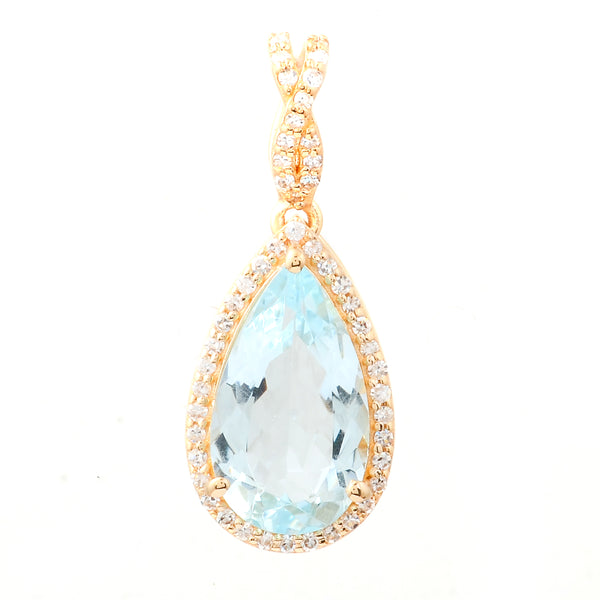 2.25 Ct Pear Mixed Cut Natural Aquamarine 14K Gold Pendant