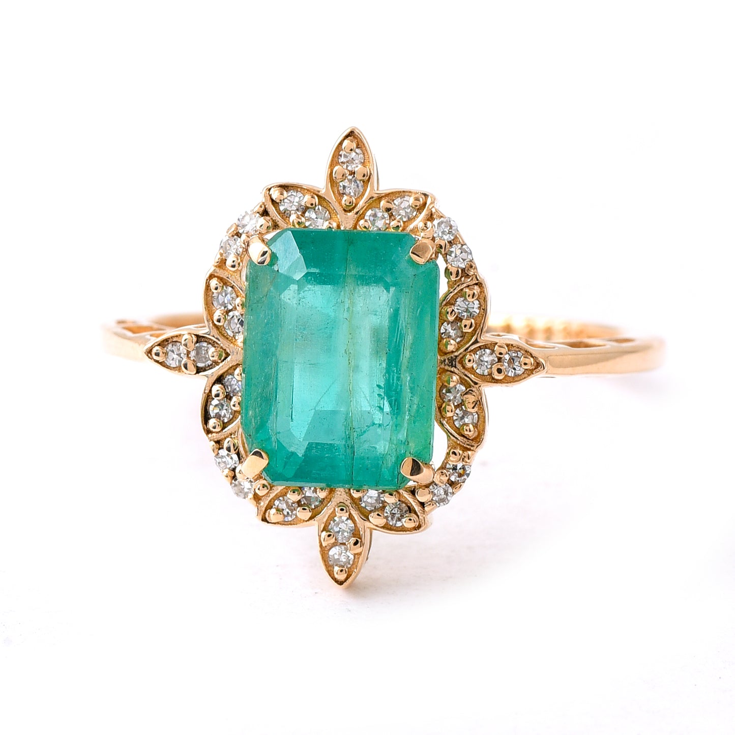2.29 Ct Octagon Step Cut Natural Emerald 14K Gold Ring