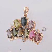 3.85 Ct Oval Natural Multi-Coloured Tourmaline 14K Gold Pendant