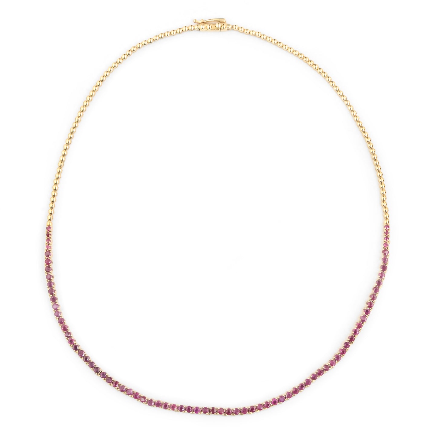 6.65 Ct Round Mixed Cut Natural Corundum Ruby 14K Gold Necklace
