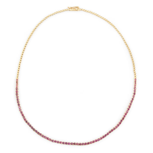 6.65 Ct Round Mixed Cut Natural Corundum Ruby 14K Gold Necklace