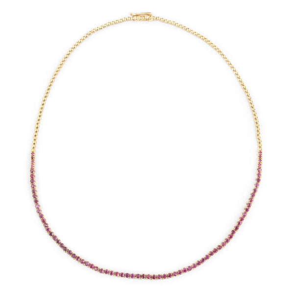 6.65 Ct Round Mixed Cut Natural Corundum Ruby 14K Gold Necklace