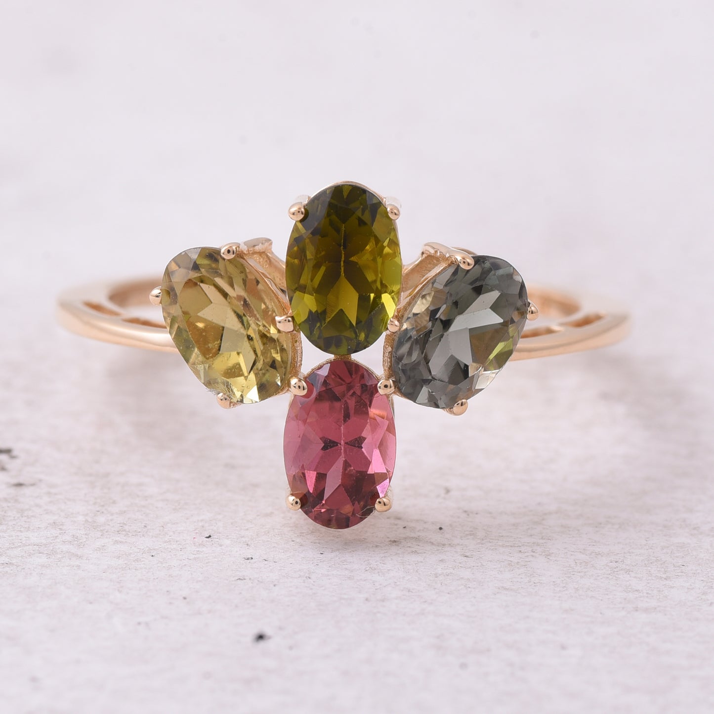 2.13 Ct Oval Natural Multi-Coloured Tourmaline 14K Gold Ring