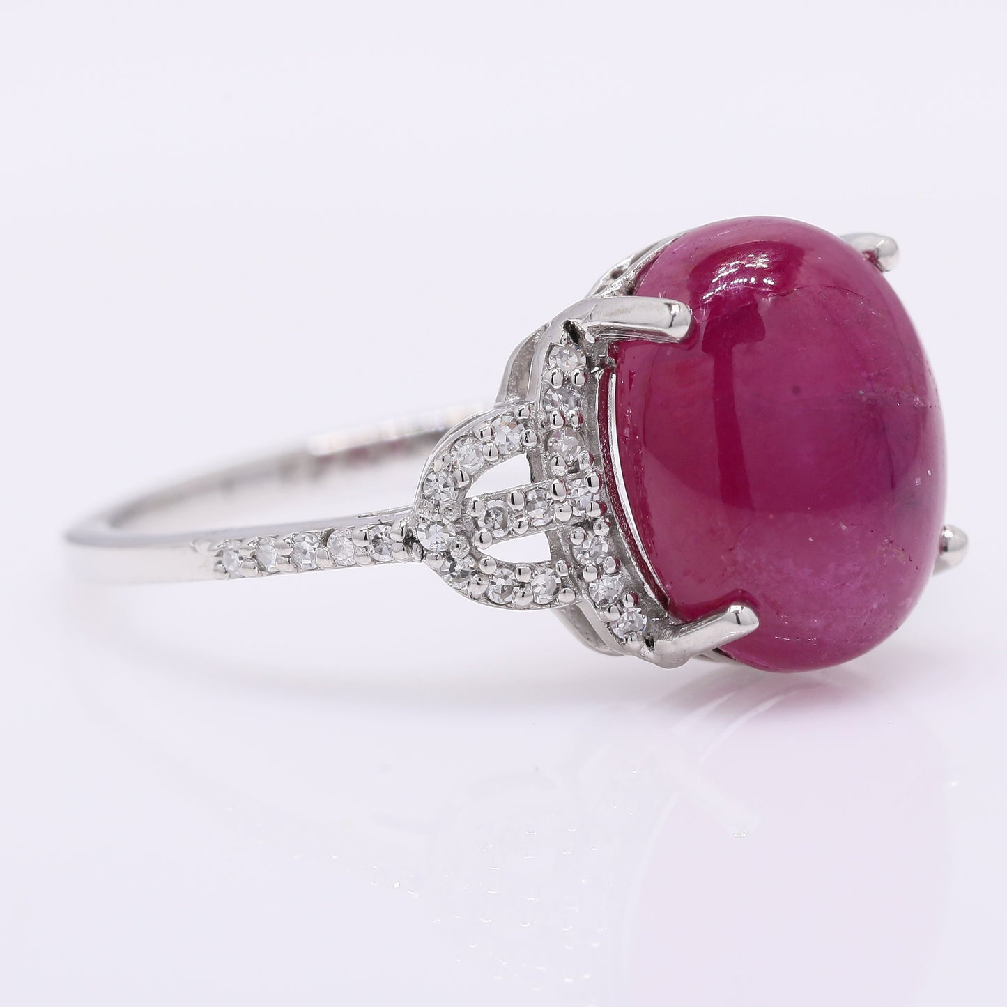 6.21 Ct Oval Cabochon Cut Natural Ruby 950 Platinum Ring