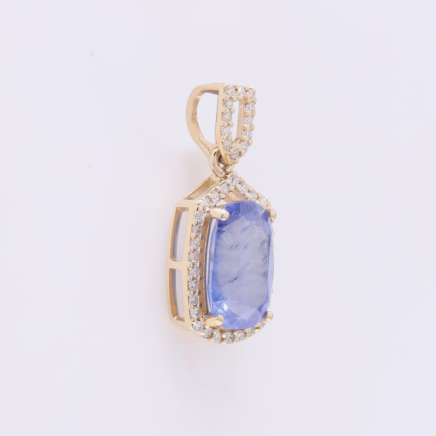 2.65 Ct Cushion Mixed Cut Natural Sapphire 14K Gold Pendant