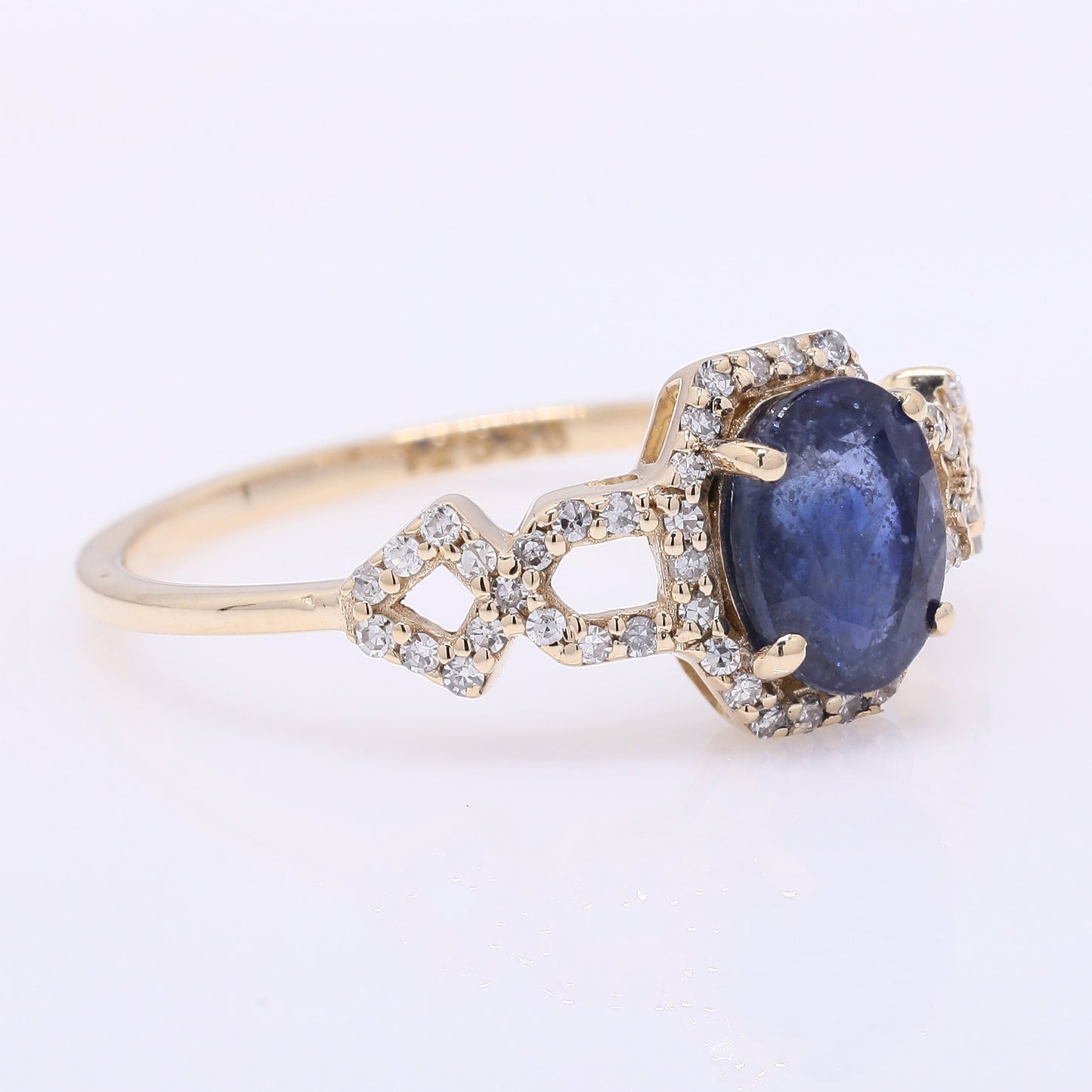 1.34 Ct Oval Mixed Cut Natural Sapphire 14K Gold Ring