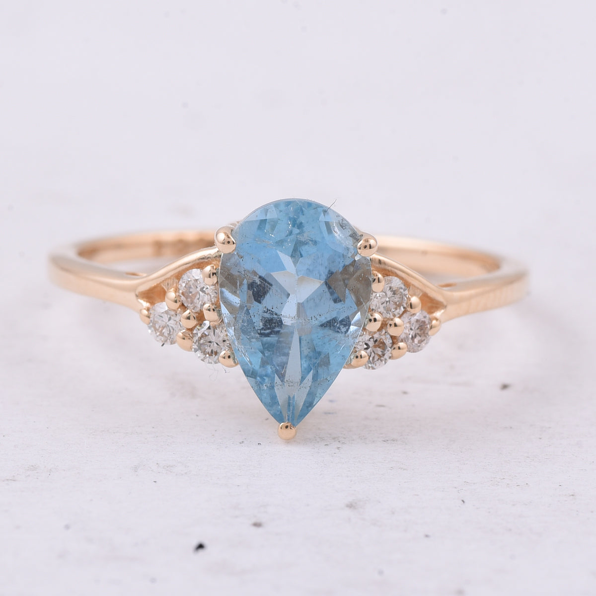 1.38 Ct Pear Natural Aquamarine 14K Gold Ring