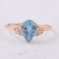 1.38 Ct Pear Natural Aquamarine 14K Gold Ring