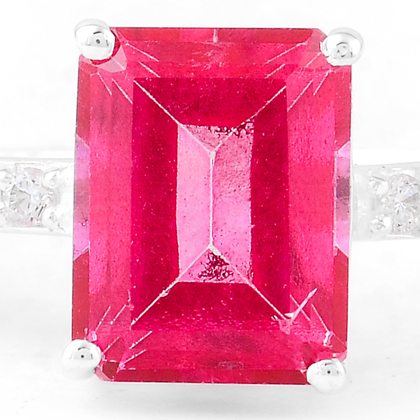 3.46 Ct Octagon Pink Topaz, Cubic Zirconia 925 Sterling Silver Ring