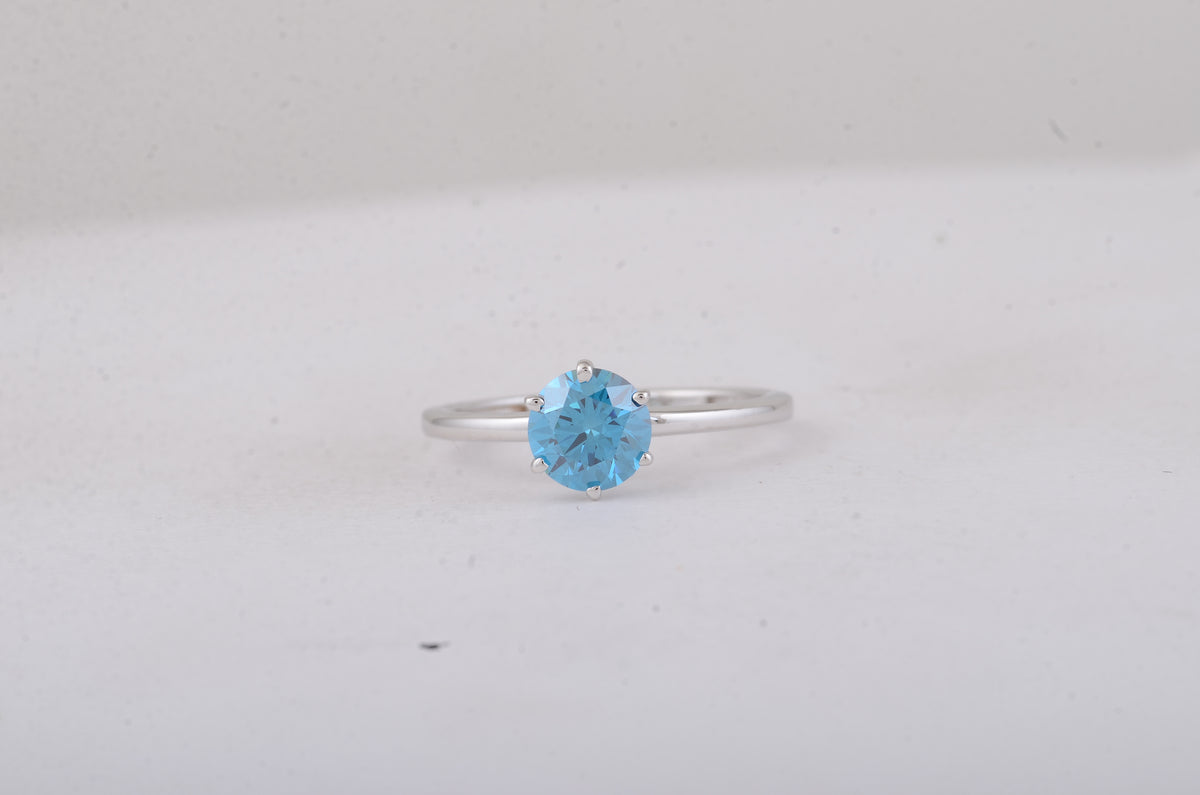 1.13 Carats Blue Lab Grown Diamond 14K Gold Ring