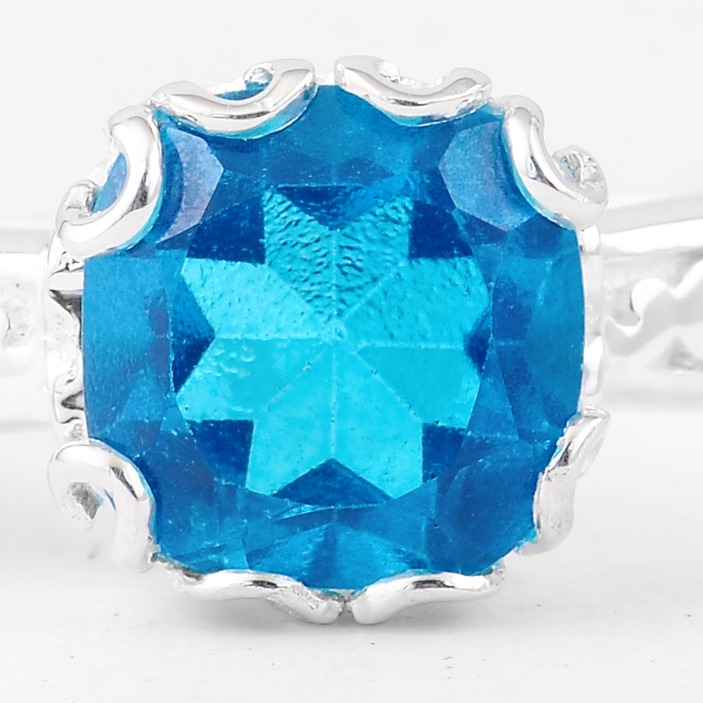 2.87 Ct Cushion Pariba Topaz, 925 Sterling Silver Ring