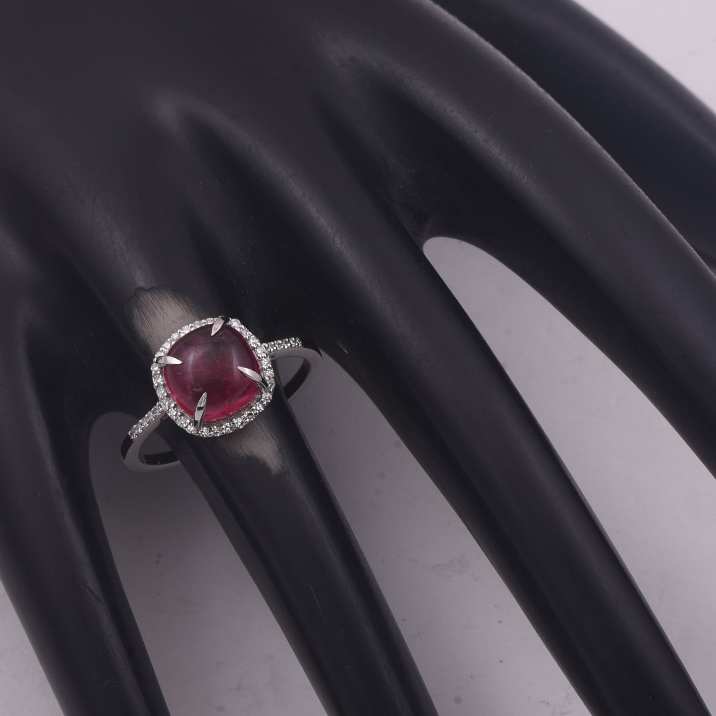 2.63 Ct Cushion Cabochon Cut Natural Pink Tourmaline 950 Platinum Ring