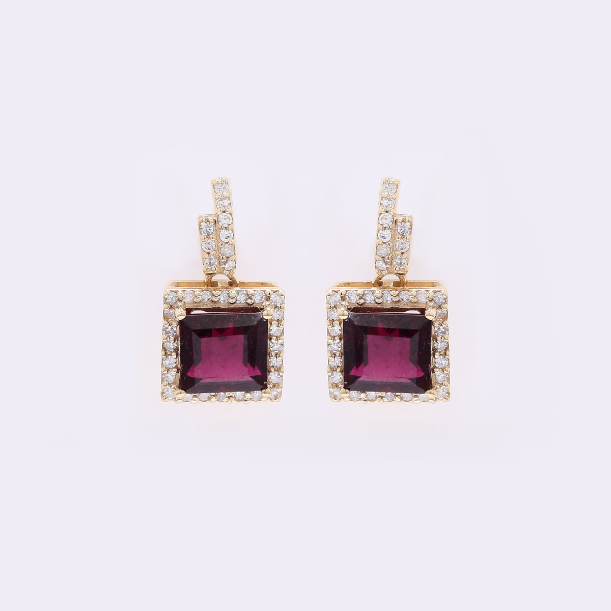 1.81 Ct Square Step Cut Natural Rubellite 14K Gold Earrings