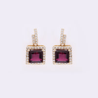 1.81 Ct Square Step Cut Natural Rubellite 14K Gold Earrings