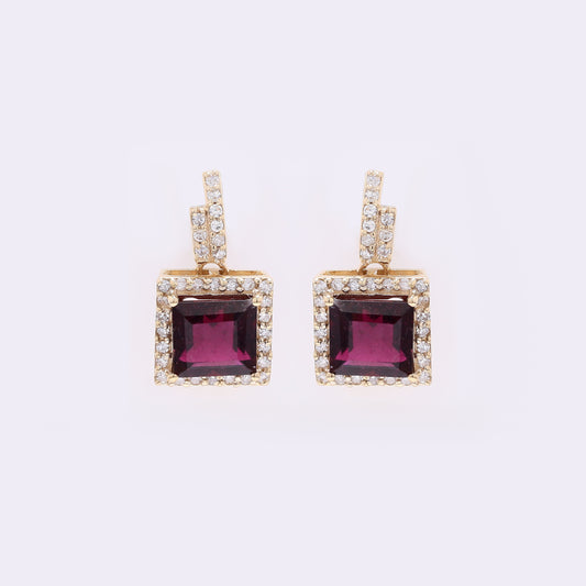 1.81 Ct Square Step Cut Natural Rubellite 14K Gold Earrings