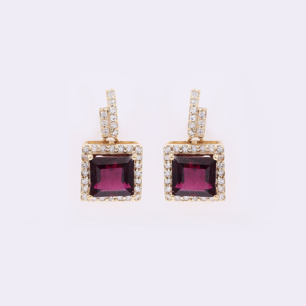 1.81 Ct Square Step Cut Natural Rubellite 14K Gold Earrings