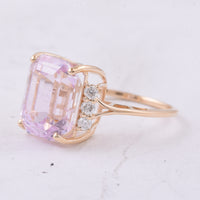 8.38 Ct Octagon Step Cut Natural Kunzite 14K Gold Ring