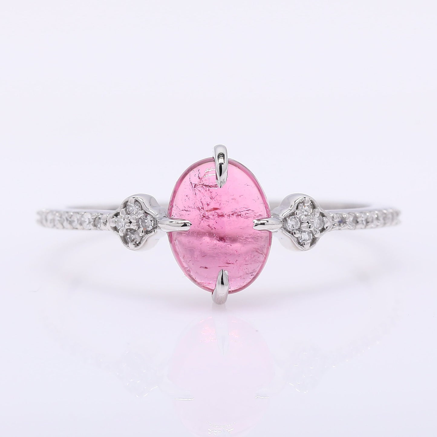 1.21 Ct Oval Cabochon Cut Natural Rubellite 950 Platinum Ring
