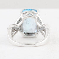 8.63 Ct Cushion Blue Topaz 925 Sterling Silver Ring