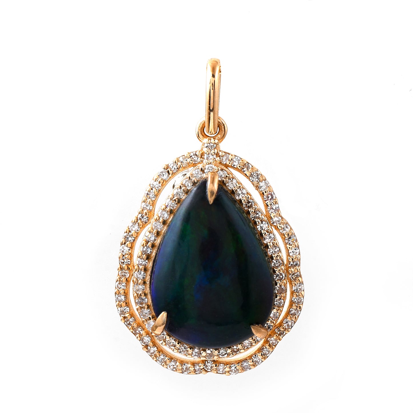 3.32 Ct Pear Mixed Cut Natural Black Opal 14K Gold Pendant