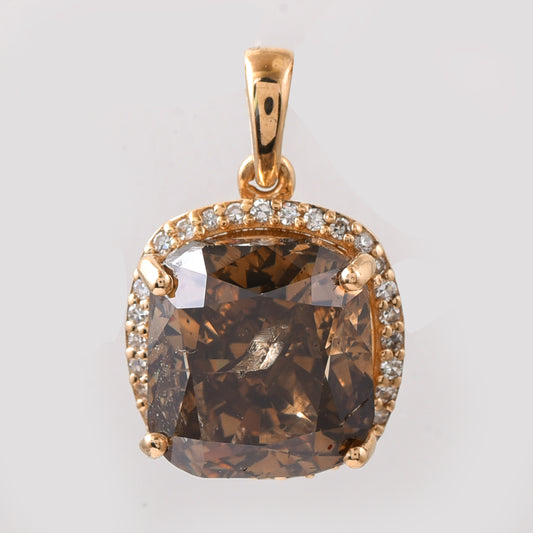 5.10 Ct Cushion Brown Diamond 14K Gold Pendant