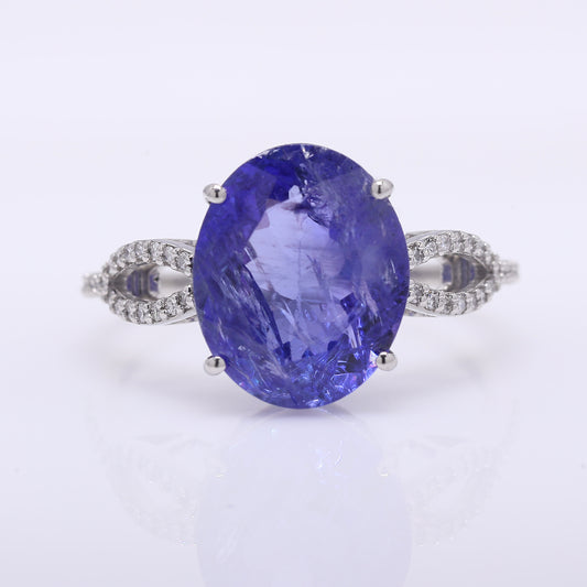 5.16 Ct Oval Mixed Cut Natural Tanzanite 950 Platinum Ring