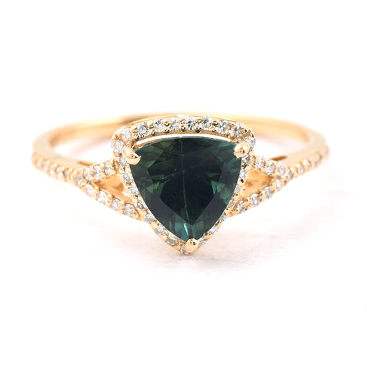 1.63 Ct Triangle Mixed Cut Natural Green Tourmaline 14K Gold Ring