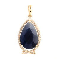 6.59 Ct Pear Mixed Cut Natural Corundum Sapphire 14K Gold Pendant