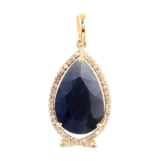 6.59 Ct Pear Mixed Cut Natural Corundum Sapphire 14K Gold Pendant