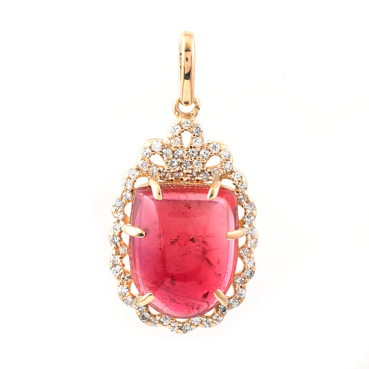 6.56 Ct Fancy Cabochon Cut Natural Tourmaline 14K Gold Pendant
