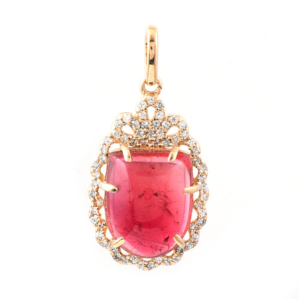 6.56 Ct Fancy Cabochon Cut Natural Tourmaline 14K Gold Pendant