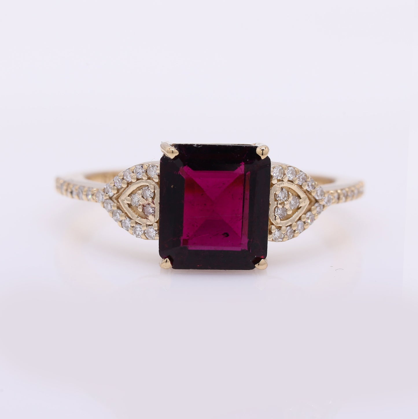 2.29 Ct Octagon Step Cut Natural Rubellite 14K Gold Ring