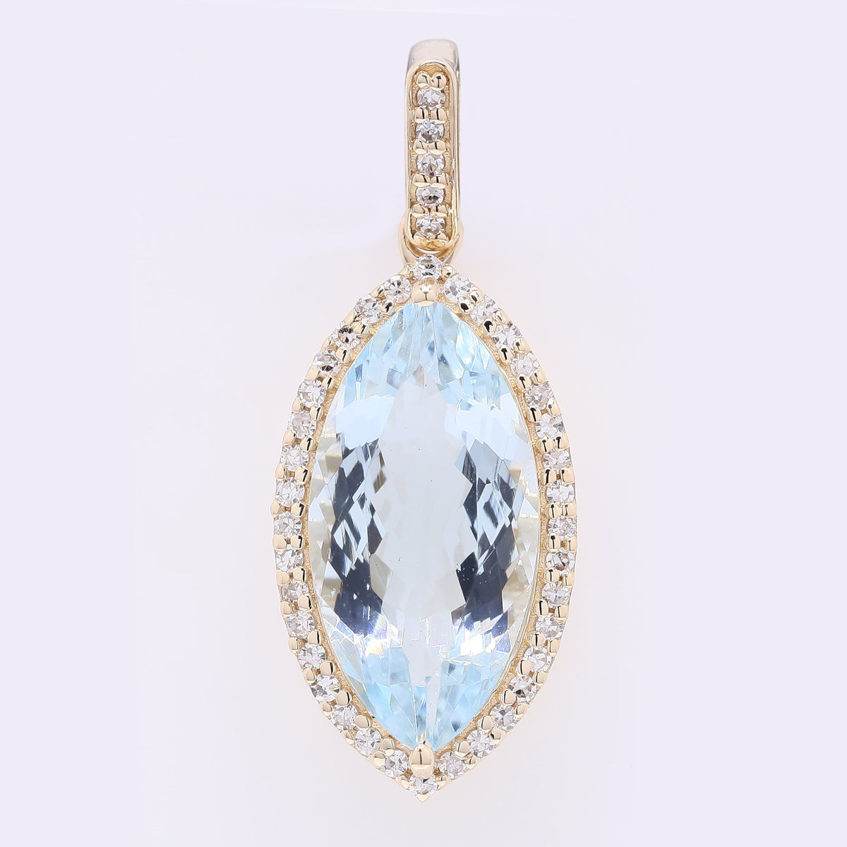 2.63 Ct Marquise Mixed Cut Natural Aquamarine 14K Gold Pendant
