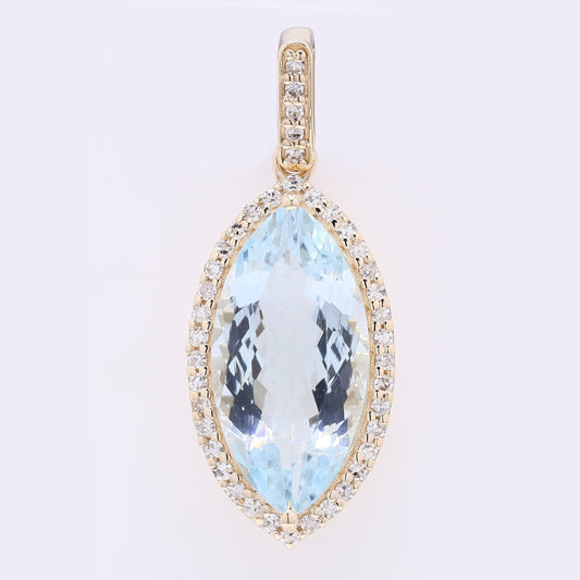 2.63 Ct Marquise Mixed Cut Natural Aquamarine 14K Gold Pendant