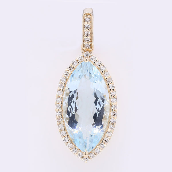 2.63 Ct Marquise Mixed Cut Natural Aquamarine 14K Gold Pendant