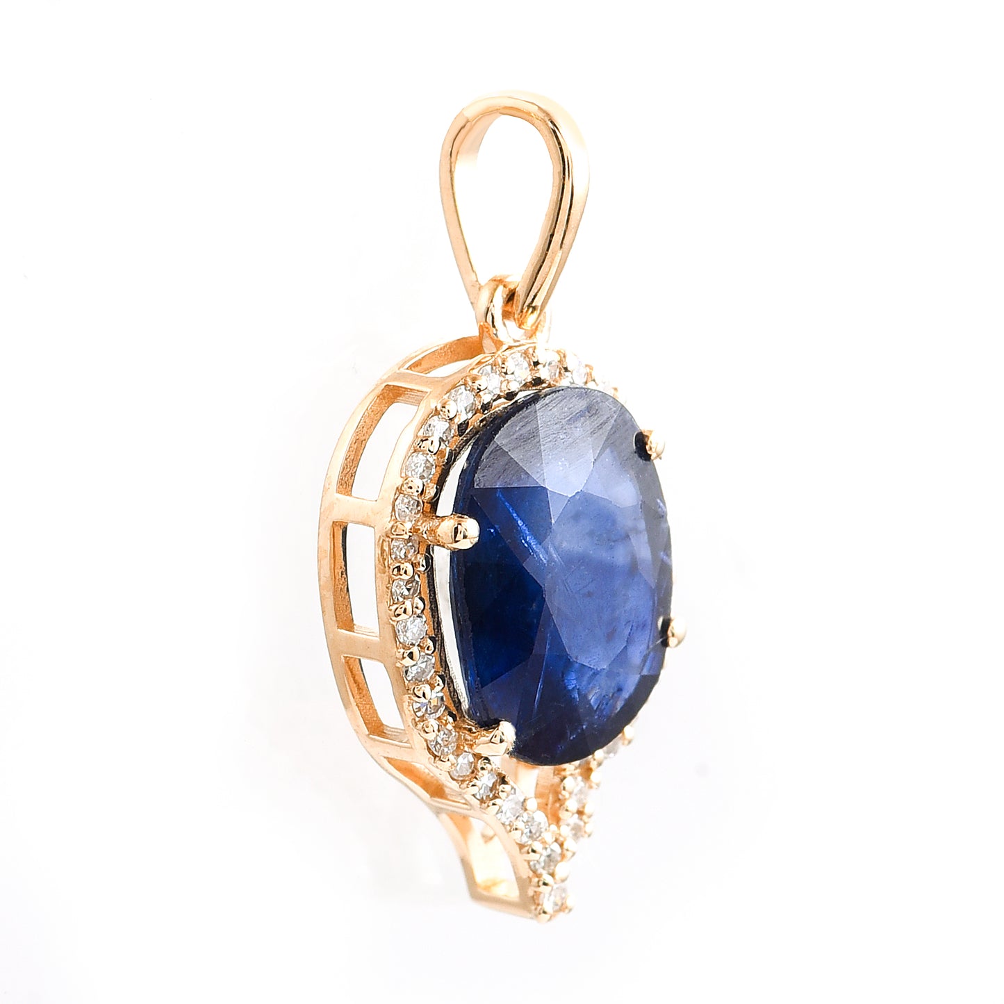 2.65 Ct Oval Mixed Cut Natural Sapphire 14K Gold Pendant