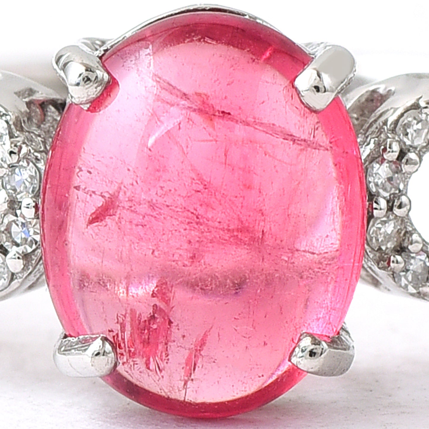 2.81 Ct Oval Cabochon Cut Natural Pink Tourmaline 950 Platinum Ring