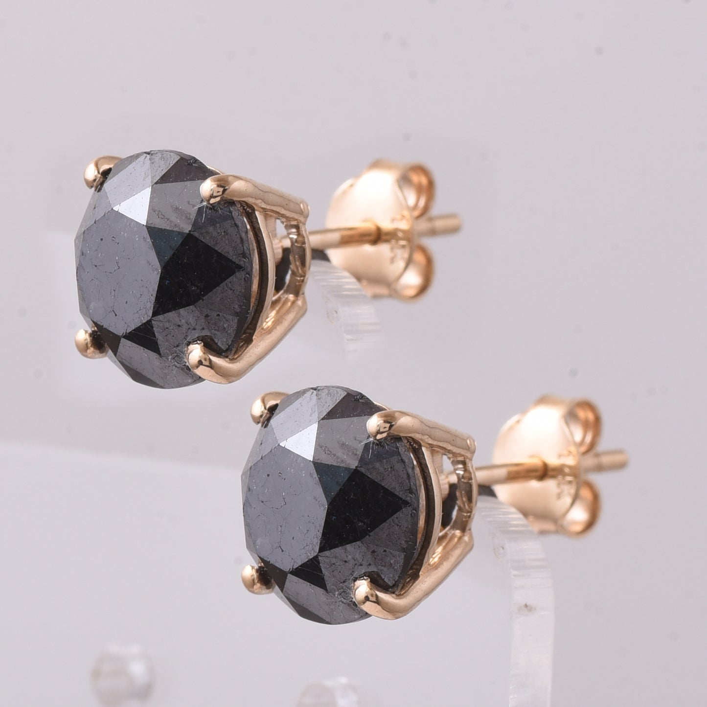 7.46 Ct Round Black Diamond 14K Gold Earrings