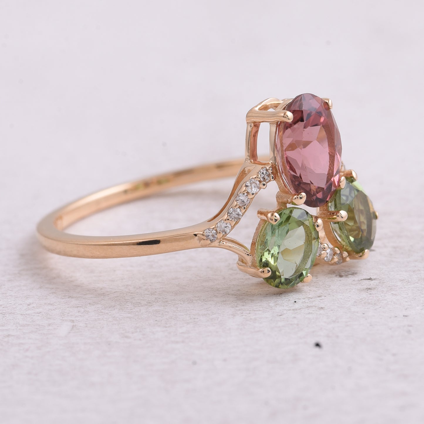 1.71 Ct Oval Natural Multi-Coloured Tourmaline 14K Gold Ring