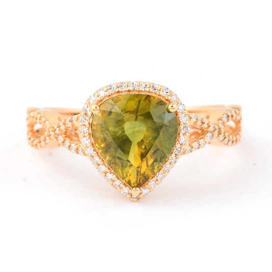 2.64 Ct Pear Mixed Cut Natural Green Sapphire 14K Gold Ring