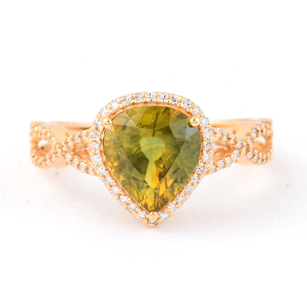2.64 Ct Pear Mixed Cut Natural Green Sapphire 14K Gold Ring