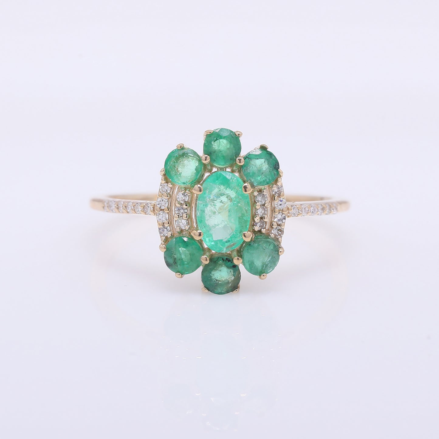 1.23 Ct Oval Mixed Cut, Round Mixed Cut Natural Emerald 14K Gold Ring