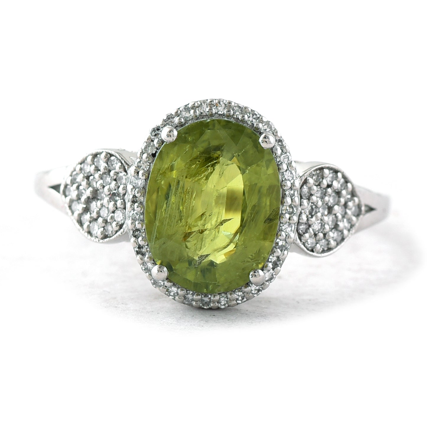 3.20 Ct Oval Mixed Cut Natural Green Sapphire 950 Platinum Ring