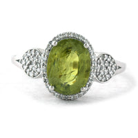 3.20 Ct Oval Mixed Cut Natural Green Sapphire 950 Platinum Ring