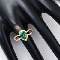 0.79 Ct Pear Mixed Cut Natural Emerald 14K Gold Ring