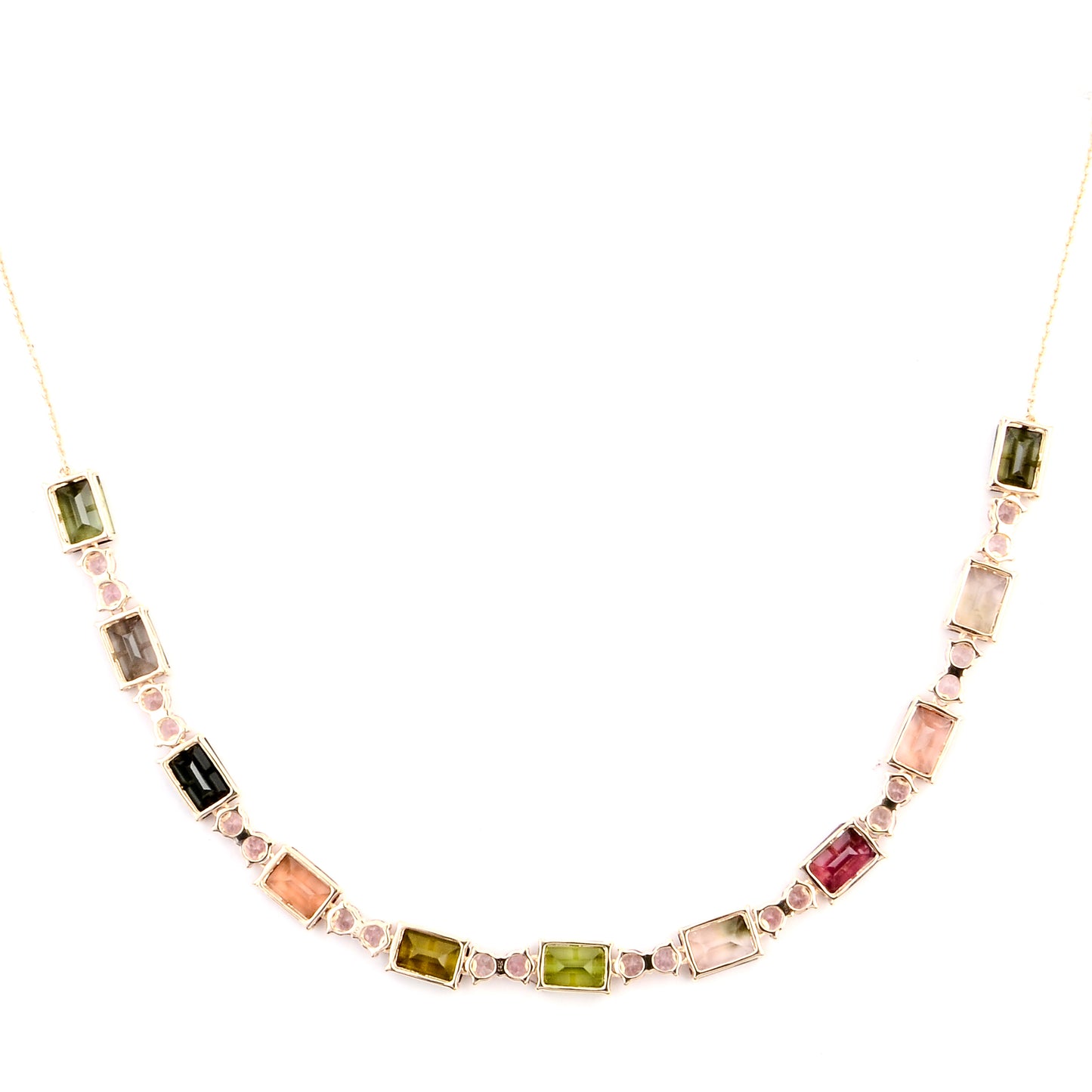 7.91 Ct Octagon Multi Tourmaline 14K Gold Necklace