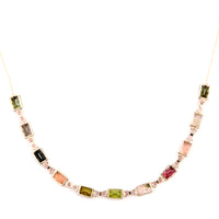 7.91 Ct Octagon Multi Tourmaline 14K Gold Necklace